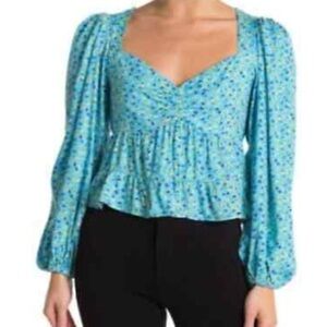 (AA4) AFRM Soni Ditsy Ruched Floral Sweetheart Balloon Sleeves Top, Size XS, NWT
